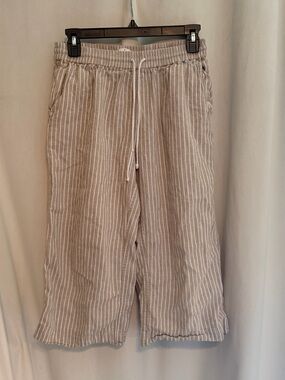 beachlunchlounge Beige and White Striped linen Pants